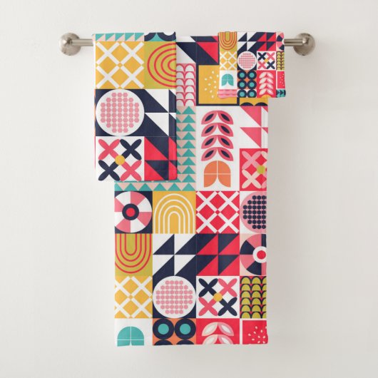 Retro Lebhaftes geometrisches Muster Badhandtuch Set (Insitu)