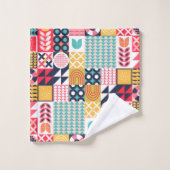 Retro Lebhaftes geometrisches Muster Badhandtuch Set (Waschlappen)