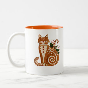 Retro Lebkuchenkatze mit Zuckerstange Zweifarbige Tasse