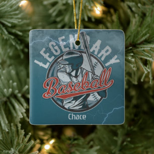 Retro Legendary Baseball Blue Holiday Keramikornament