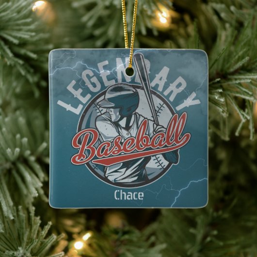 Retro Legendary Baseball Blue Holiday Keramikornament (Baum)
