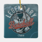 Retro Legendary Baseball Blue Holiday Keramikornament (Vorderseite)