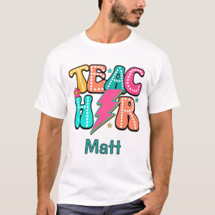 Retro-Lehrer Blitz Cute Smiley-Blume T-Shirt