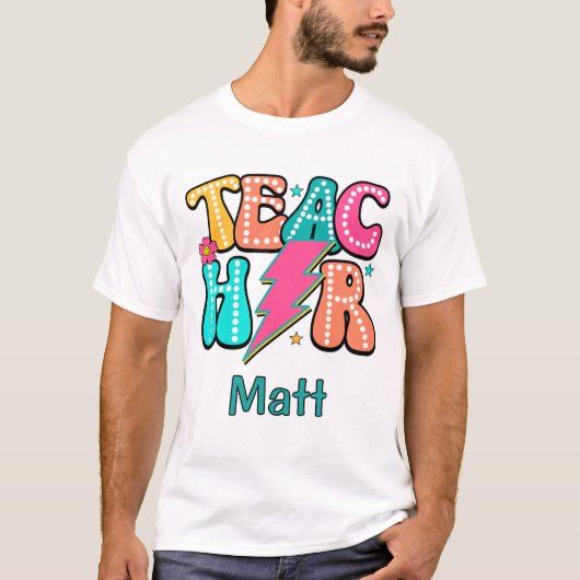 Retro-Lehrer Blitz Cute Smiley-Blume T-Shirt (Vorderseite)