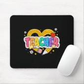 Retro-Lehrer-Herz-Bleistift Bunte Groovy-Schule Mousepad (Mit Mouse)