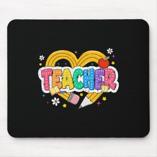 Retro-Lehrer-Herz-Bleistift Bunte Groovy-Schule Mousepad (Vorne)