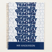 Retro Lehrer Moderne blaue rote stilvolle Typograf Planer (Vorderseite)