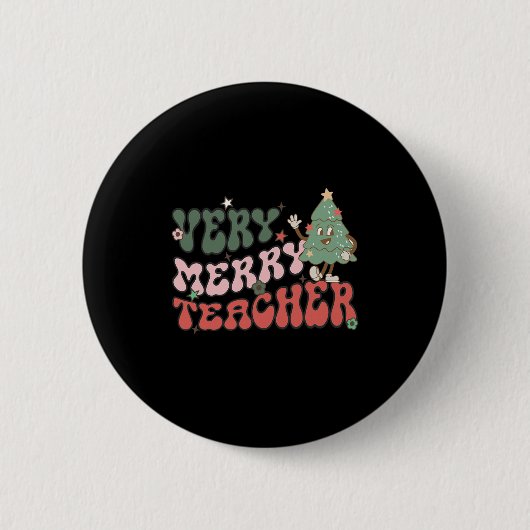 Retro Lehrer Weihnachten Sehr frohe Lehrerin Button (Vorderseite)