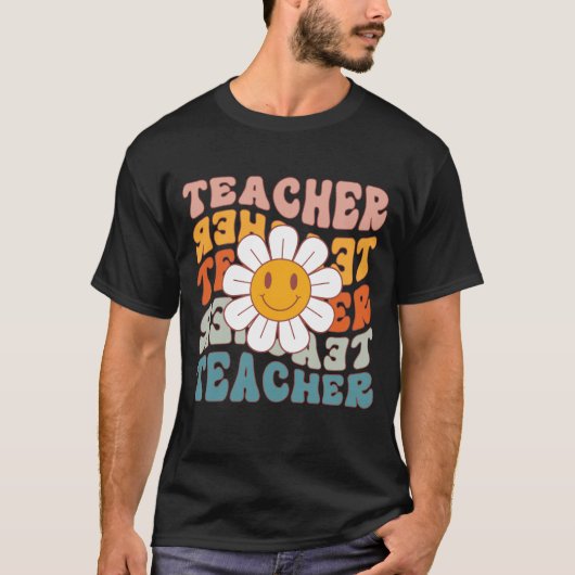 Retro-Lehrerin Daisy farbenfrohe Grundschule T-Shirt (Vorderseite)