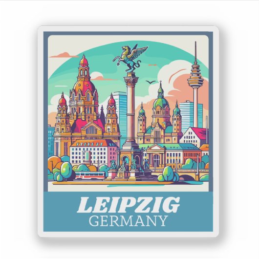 Retro Leipzig Skyline Aufkleber (Vorderseite)