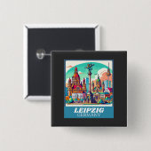Retro Leipzig Skyline Button (Vorne & Hinten)