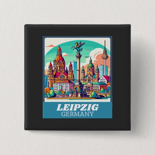 Retro Leipzig Skyline Button (Vorderseite)