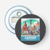 Retro Leipzig Skyline Flaschenöffner (Vorderseite)