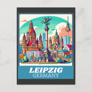 Retro Leipzig Skyline Postkarte