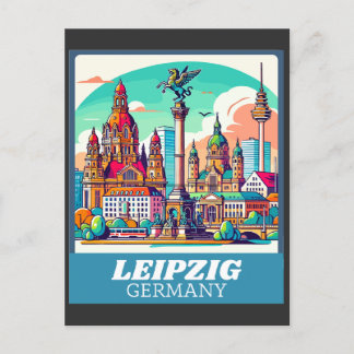 Retro Leipzig Skyline Postkarte