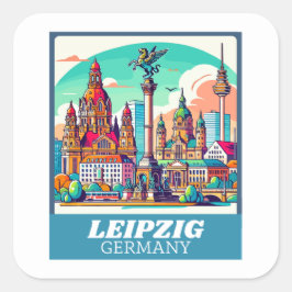 Retro Leipzig Skyline Quadratischer Aufkleber