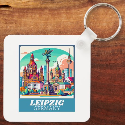 Retro Leipzig Skyline Schlüsselanhänger (Rückseite)
