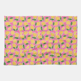 Retro Lemon Slices on Hot Pink Geschirrtuch