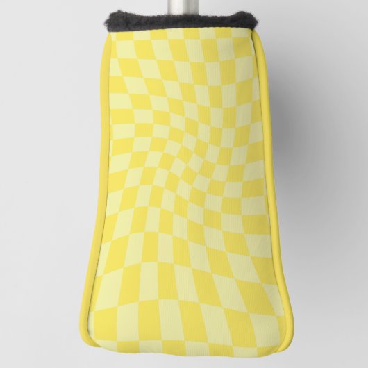 Retro Lemon Yellow Paston Warped Checkerboard Golf Headcover (Rotieren 90)