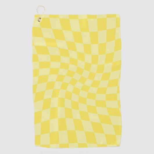 Retro Lemon Yellow Paston Warped Checkerboard Golfhandtuch (Vorderseite)