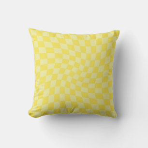 Retro Lemon Yellow Paston Warped Checkerboard Kissen
