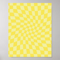 Retro Lemon Yellow Paston Warped Checkerboard
