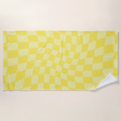 Retro Lemon Yellow Paston Warped Checkerboard Strandtuch (Vorderseite)