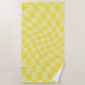 Retro Lemon Yellow Paston Warped Checkerboard Strandtuch (Vorderseite)