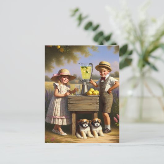 Retro Lemonade Stand haben einen guten Sommer Postkarte (Stehend Vorderseite)