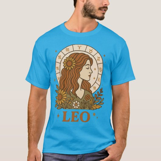 Retro Leo Zodiac Boho Blumenastrologie T-Shirt (Vorderseite)