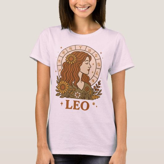 Retro Leo Zodiac Boho Floral Astrology T-Shirt (Vorderseite)