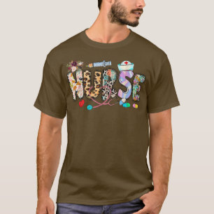 Retro Leopard Apple Nurse Fall Vibes Herbst T-Shirt