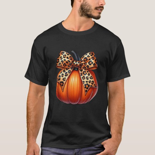 Retro Leopard Coquette Bow Pumpkin Fall Thanksgivi T-Shirt (Vorderseite)