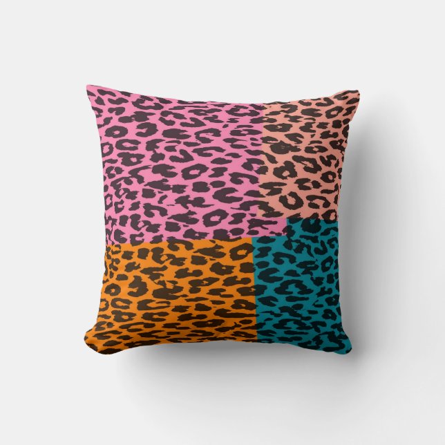 Retro Leopard-Druck (Grün, Rosa, Lila, Orange) Kissen (Vorderseite)