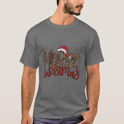 Retro Leopard Frohe Weihnachts-Weihnachtsmannmütze T-Shirt (Vorderseite)