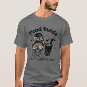 Retro Leopard Messy Bun Skull Funny Koffein Zitat T-Shirt