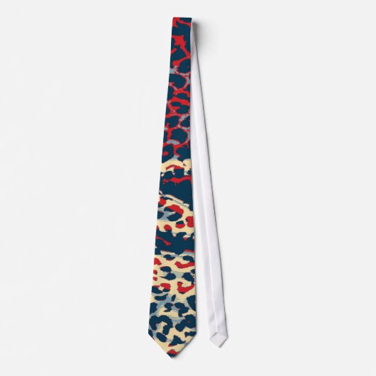 Retro Leopard Print Skin (blau und rot) Krawatte (Vorderseite)