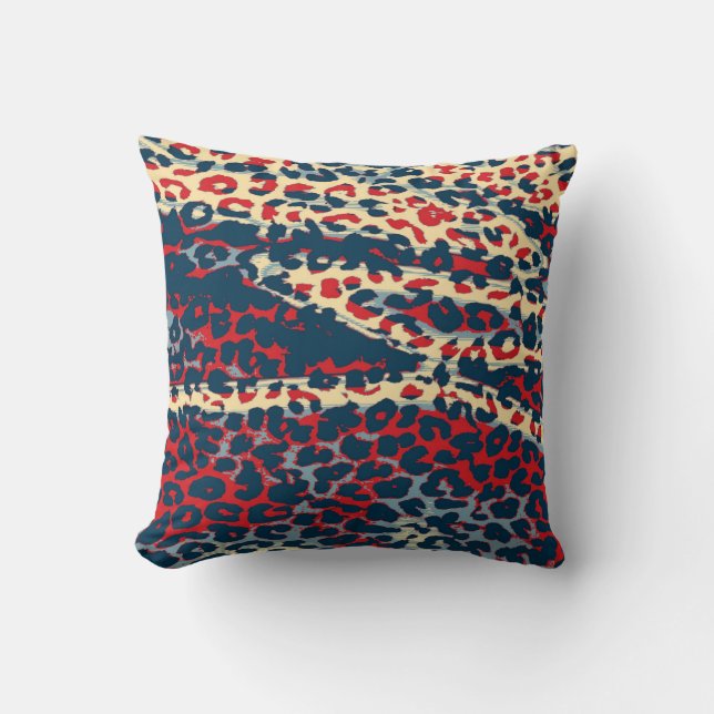 Retro Leopard Print Skin (BLue, Rot, Bisque) Kissen (Vorderseite)