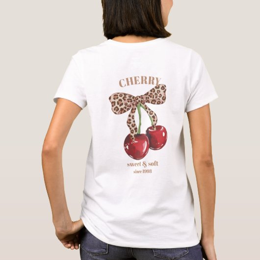 Retro Leopard Schleife Kirsche Süß & Sanft Seit Sl T-Shirt (Rückseite)