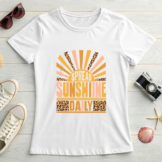 Retro Leopard Sunburst; Spread Sunshine Daily T-Shirt