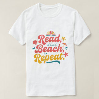 Retro-Lese-Strand-Wiederholung Sommer-Buchliebhabe T-Shirt