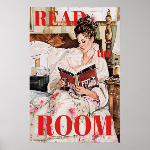 Retro-Leseecke-Kunstprint Vintage-Frau im Bett Poster