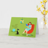 Retro Lesefrauen-Gruß-Karte Karte (Gelbe Blume)