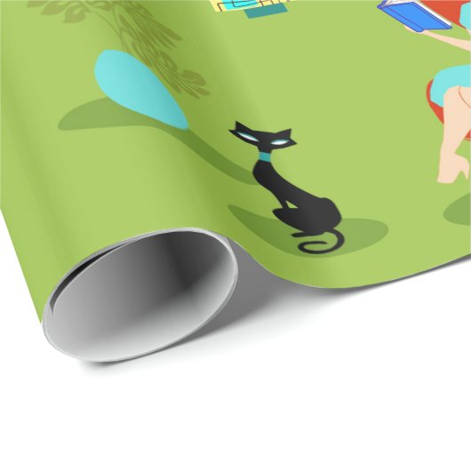Retro Lesefrauen-Packpapier Geschenkpapier (Rolleneckpunkt)