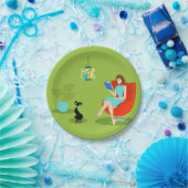 Retro Lesefrauen-Pappteller Pappteller (Party)