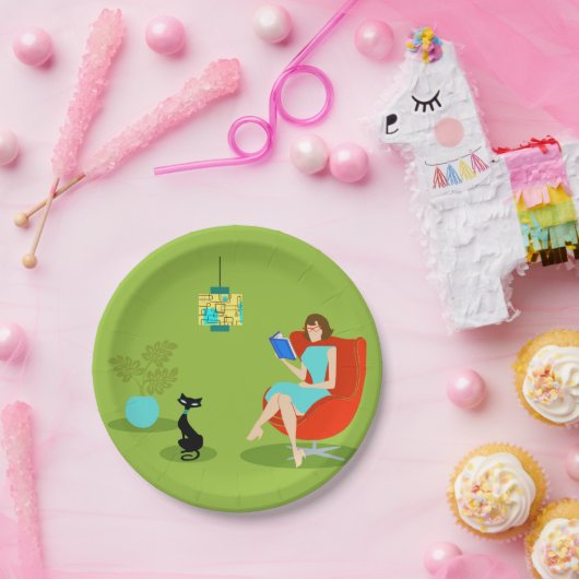 Retro Lesefrauen-Pappteller Pappteller (Party)