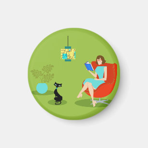 Retro Lesefrauen-runder Magnet