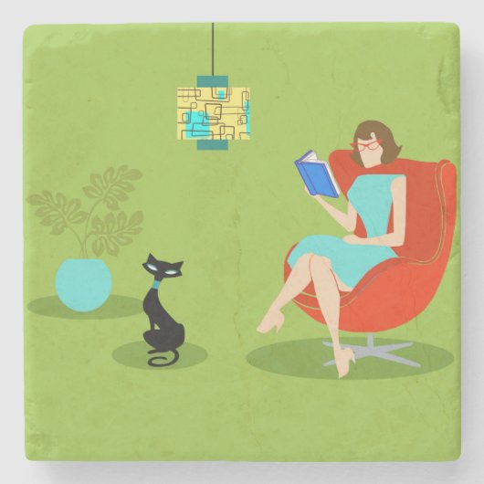 Retro Lesefrauen-Stein-Untersetzer Steinuntersetzer (Vorderseite)