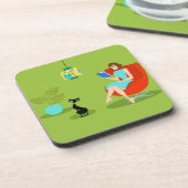 Retro-Lesen weiblicher harter Kunststoff-Untersetz Getränkeuntersetzer (Linke Seite)