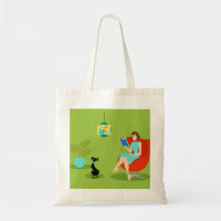Retro-Lesende-Frau-Tasche